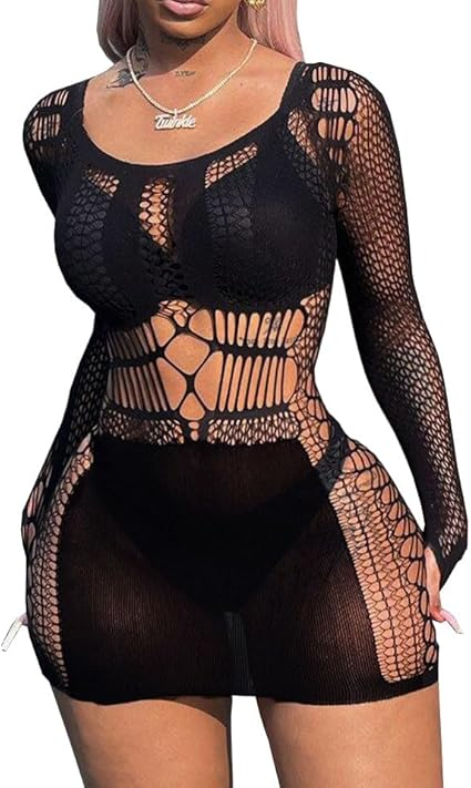 XIUSEMY Womens Lingerie Dress Sexy Babydoll Bodycon Dress One Piece Mesh Teddy Fishnet Chemise Nightwear
