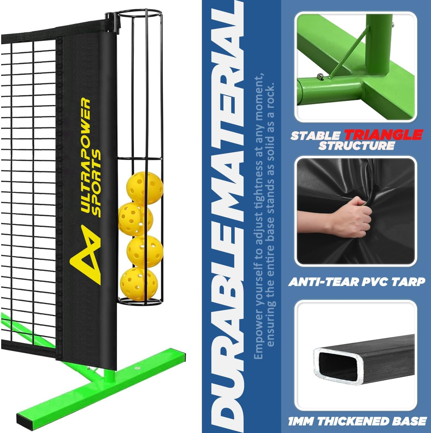 Lưới Pickleball cho lối đi Bộ lưới Pickleball di động có thể điều chỉnh Lưới Pickleball di động ngoài trời Kích thước điều chỉnh 22ft Bộ Pickleball có lưới có túi đựng