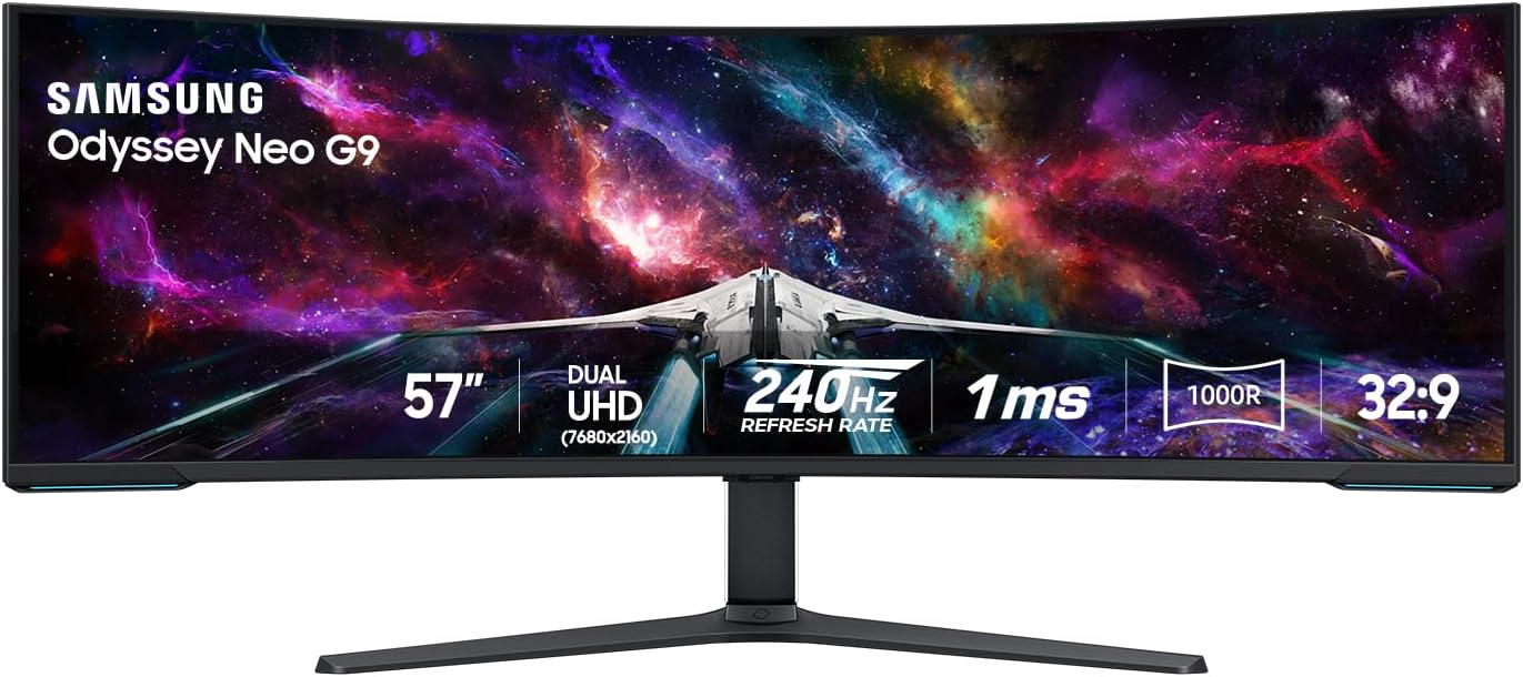 Màn hình chơi game cong Odyssey Neo G9 Series 57 inch 4K UHD 1000R của SAMSUNG, 240Hz, 1ms với DisplayPort 2.1, Quantum Mini-LED, DisplayHDR 1000, AMD FreeSync Premium Pro, LS57CG952NNXZA