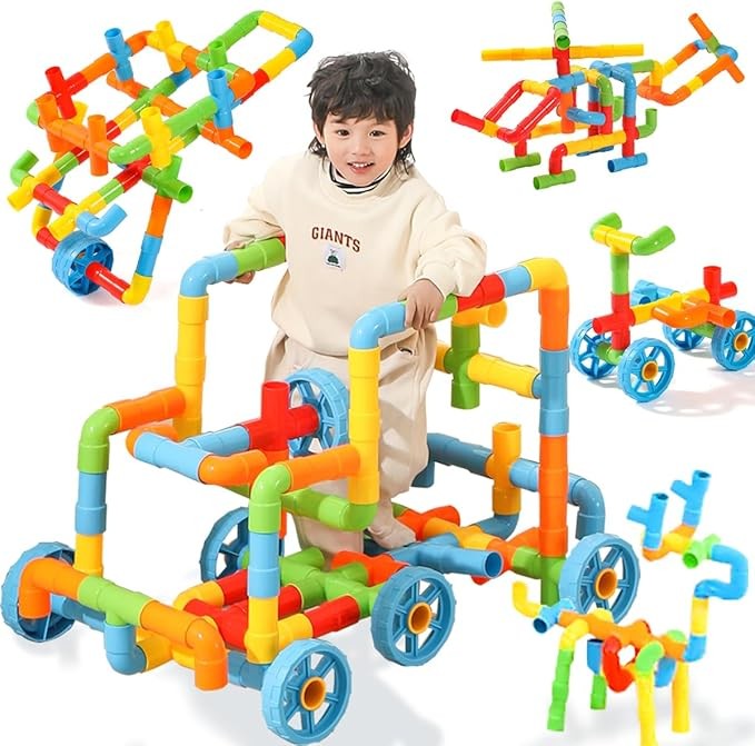 Bộ khối xây dựng dạng ống RAINBOW TOYFROG Fun Plus Size 156 mảnh dành cho trẻ em 4-8 tuổi, Trẻ mới biết đi, Nhà giữ trẻ - Ống, ống, khối xây dựng lồng vào nhau STEM giáo dục. Sản xuất nhiều loại ô tô