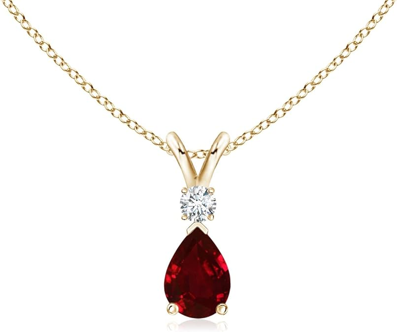 Mặt dây chuyền hình giọt nước bằng đá Ruby tự nhiên Angara đính kim cương bằng bạc / vàng nguyên khối 14K / bạch kim | Đá quý tháng 7, quà tặng trang sức sinh nhật, đính hôn, kỷ niệm, cưới cho phụ nữ