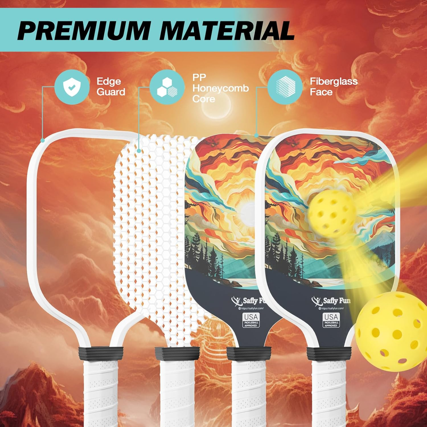 Vợt bóng chày Safly Fun, Bộ bóng chày bề mặt sợi thủy tinh nhẹ được USAPA chấp thuận kèm bóng và túi, Bộ vợt bóng chày dành cho người đam mê thể thao