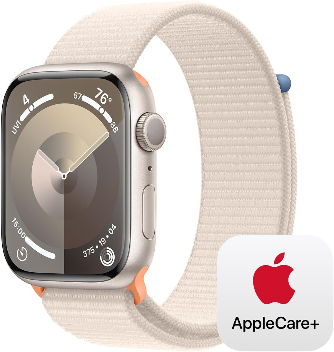 Apple Watch Series 9 [GPS 45mm] Smartwatch with Starlight Aluminum Case with Starlight Sport Loop One Size. with AppleCare+