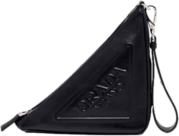 Túi xách Prada dành cho nữ Túi cầm tay hình tam giác bằng da có logo dập nổi, Túi xách màu đen dành cho nữ