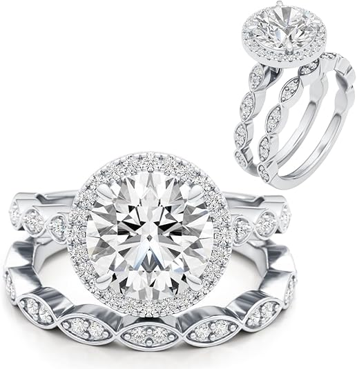 Bộ nhẫn cưới kim cương nhân tạo 3/4 carat và đá Moissanite 3 carat dành cho nữ bằng vàng trắng hoặc vàng 14k Nhẫn đính hôn kỷ niệm