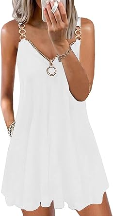 ETCYY Women's Summer Dresses 2025 Casual Sleeveless V Neck Loose Cover Up Beach Sundresses with Pockets