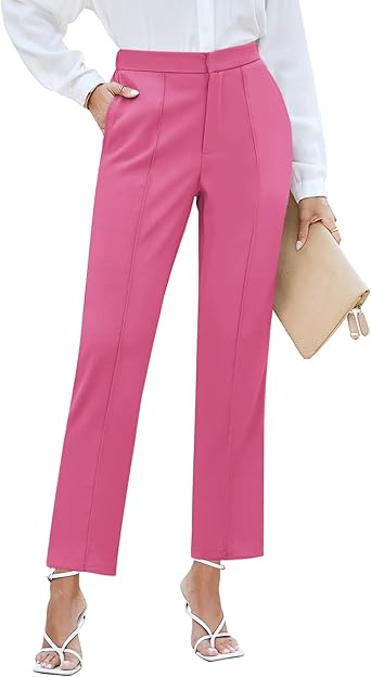 GRAPENT Dress Pants Women High Waisted Work Pants Dressy Casual Straight Leg Elastic Waist Cropped Trousers Ankle Slacks