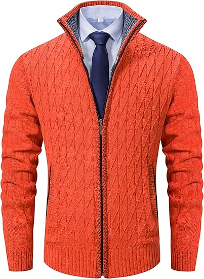 XinYangNi Men's Cardigan Sweaters Knit Zipper Casual Slim Fit Stand Collar with Full Zip and Pockets