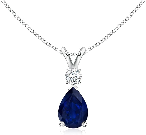 Mặt dây chuyền giọt nước đá Sapphire xanh tự nhiên Angara đính kim cương bạc / vàng nguyên khối 14K / bạch kim | Quà tặng trang sức sinh nhật, đính hôn, kỷ niệm, cưới cho phụ nữ