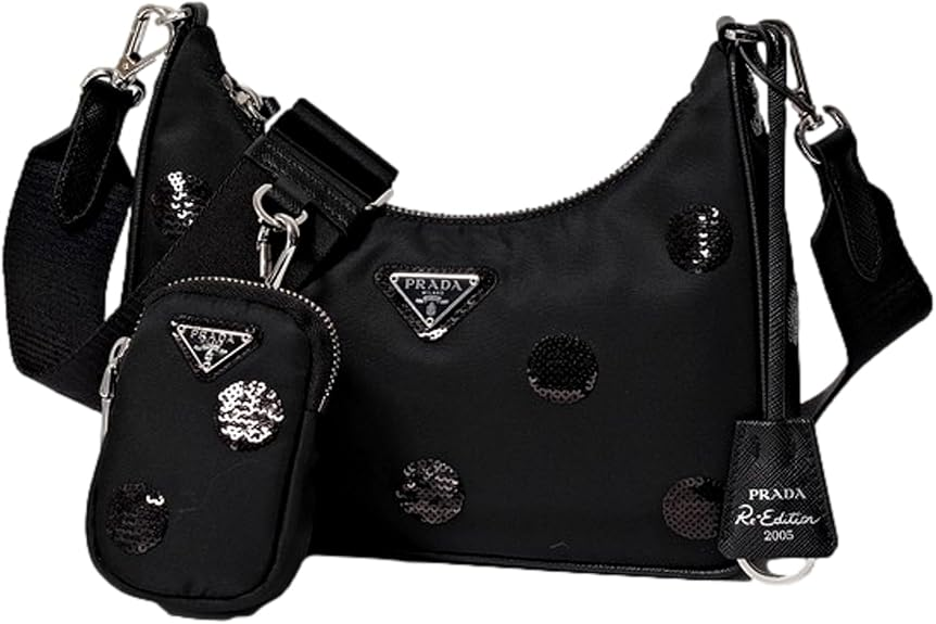 Túi xách Prada Re-Edition 2005 Mini Sequin Embellished Hobo, màu đen