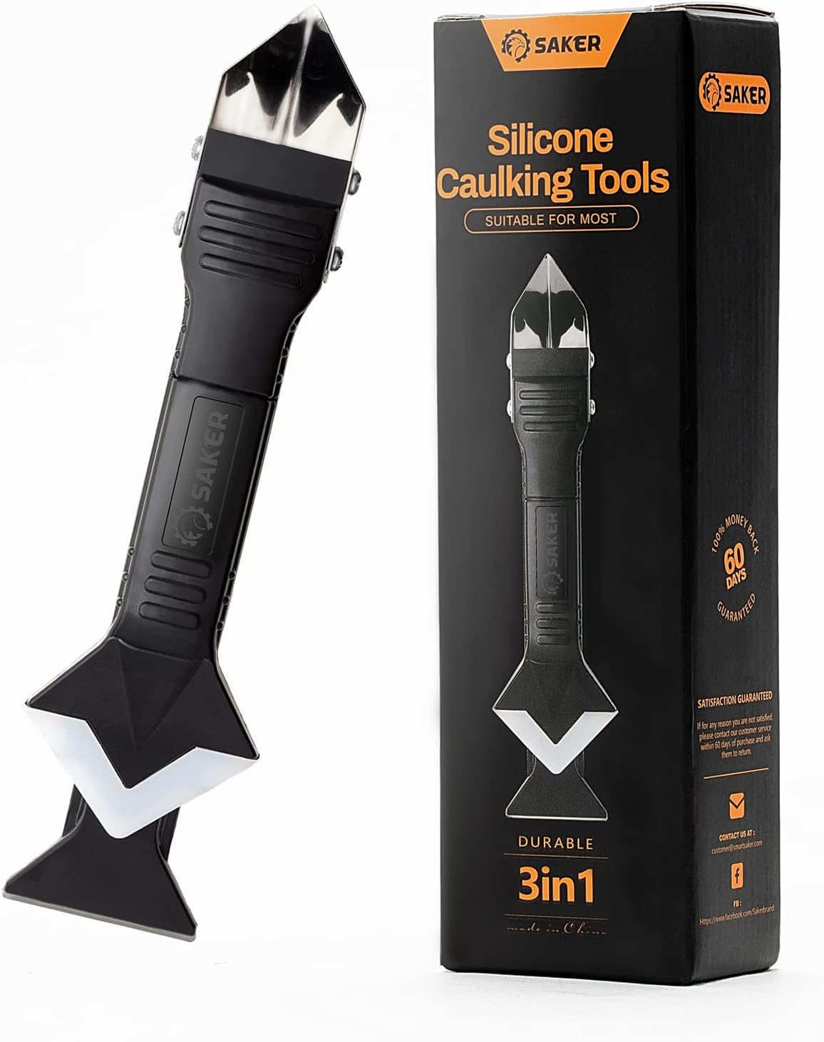 Dụng cụ trét keo silicon Saker - Dụng cụ hoàn thiện keo trám 3 trong 1 Dụng cụ cạo keo chà ron (Đầu thép không gỉ), Dụng cụ cạo keo chà ron góc cho phòng tắm, nhà bếp, sàn nhà, cửa sổ, mối nối bồn rửa