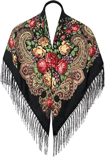 Russian Style Muffler Warm Scarf with Tassel Women's Traditional Scarf Wrap Shawl Fringes Printing Cape