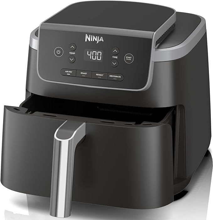 Ninja Air Fryer Pro 4 trong 1 với công suất 5 QT, Air Fry, Roast, Hâm nóng, Khử nước, Công nghệ Air Crisp với 400F để hâm nóng, 120 Vôn, Giỏ chống dính & Đĩa chiên giòn, Màu xám, AF141