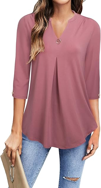 VALOLIA Womens Tops 3/4 Sleeve Shirts V Neck Blouses Dressy Casual Tunic Tops