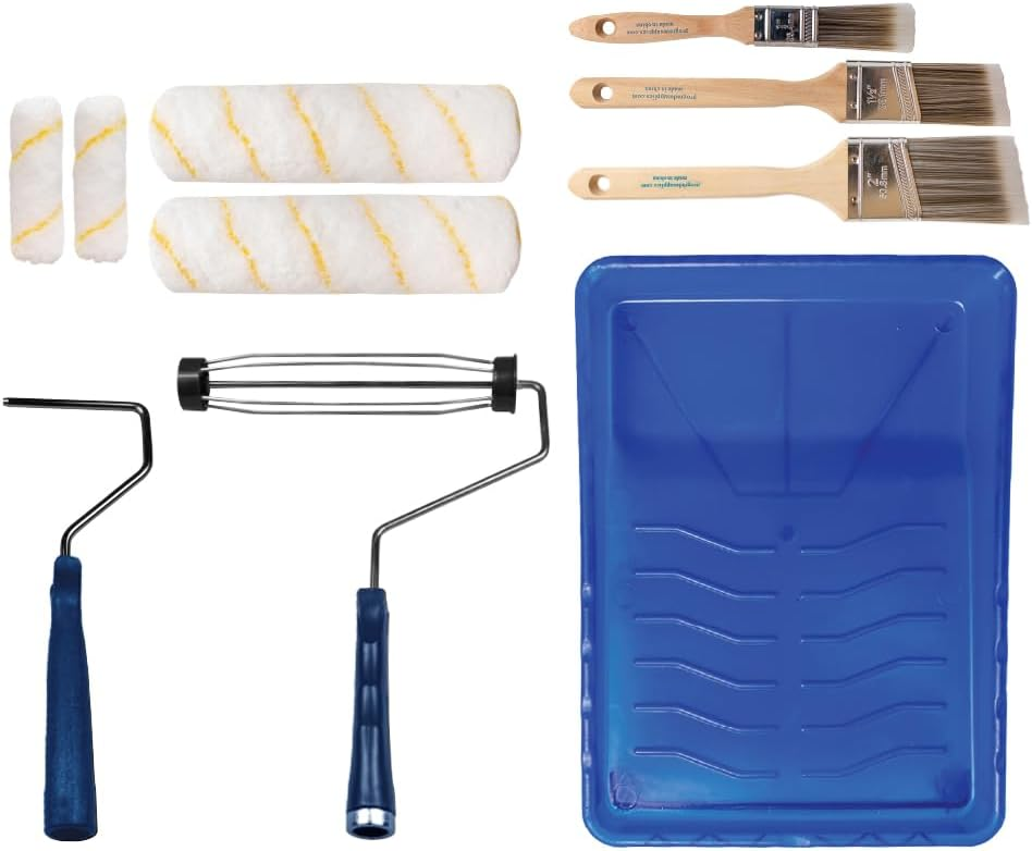 Pro Grade - Bộ con lăn sơn, cọ sơn, khay sơn - Bộ 10 món - Cọ sơn - Con lăn sơn tường dành cho chủ nhà hoặc chuyên gia - Tất cả các loại sơn và thuốc nhuộm.