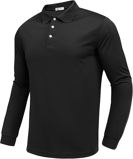 PINSPARK Long Sleeve Polo Shirts for Men Moisture Wicking Golf Shirts Quick Dry Work Hiking Casual Collared Shirt
