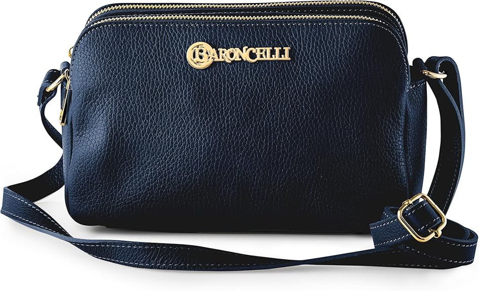 Túi đeo chéo Baroncelli sản xuất tại Ý với sọc dài bằng da Ý mềm chính hãng