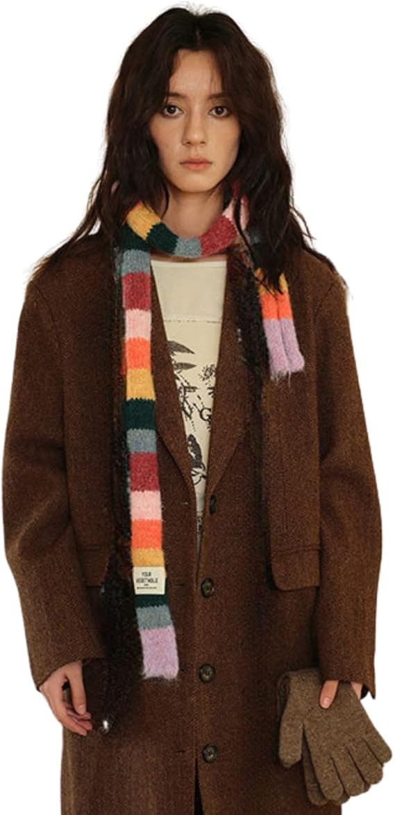 Striped Scarf for Women Knit Scarf Long Skinny Colorful Scarf Womens Winter Fashion Neck Scarves Y2k Accessories