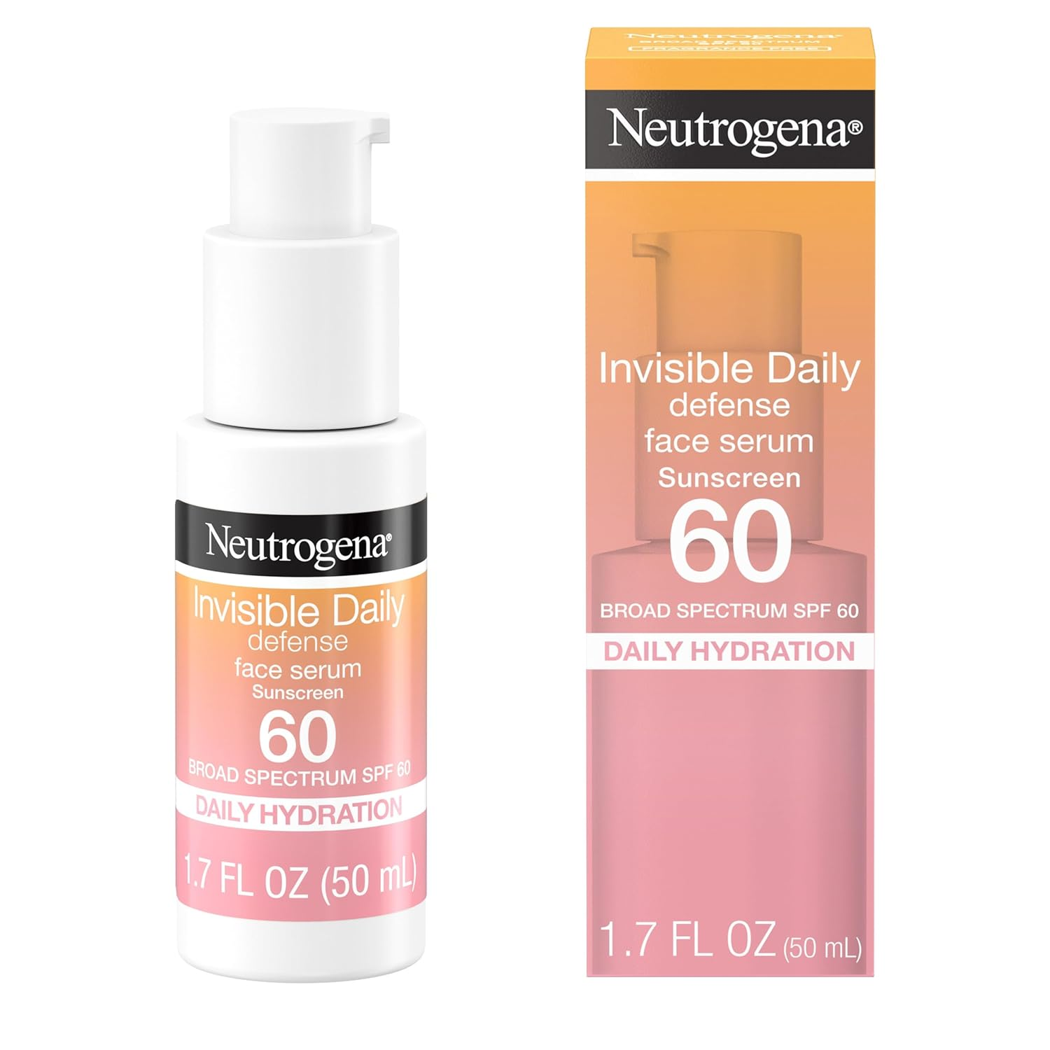 Kem chống nắng + huyết thanh dưỡng ẩm Neutrogena Invisible Daily Defense có chỉ số chống nắng phổ rộng SPF 60 và chất chống oxy hóa giúp da sáng mịn, không chứa dầu, không chứa hương liệu, 1,7 fl. oz