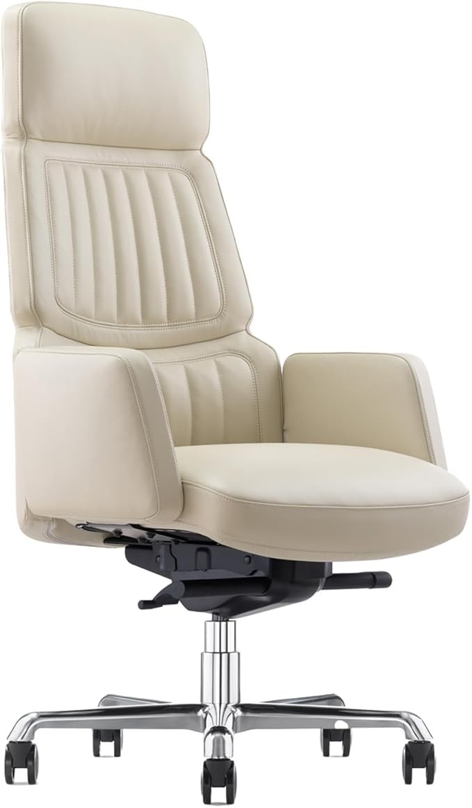 Ghế văn phòng điều hành-Ghế văn phòng bọc da cao cấp, lưng cao tiện dụng với khả năng điều chỉnh đa chức năng-Trắng