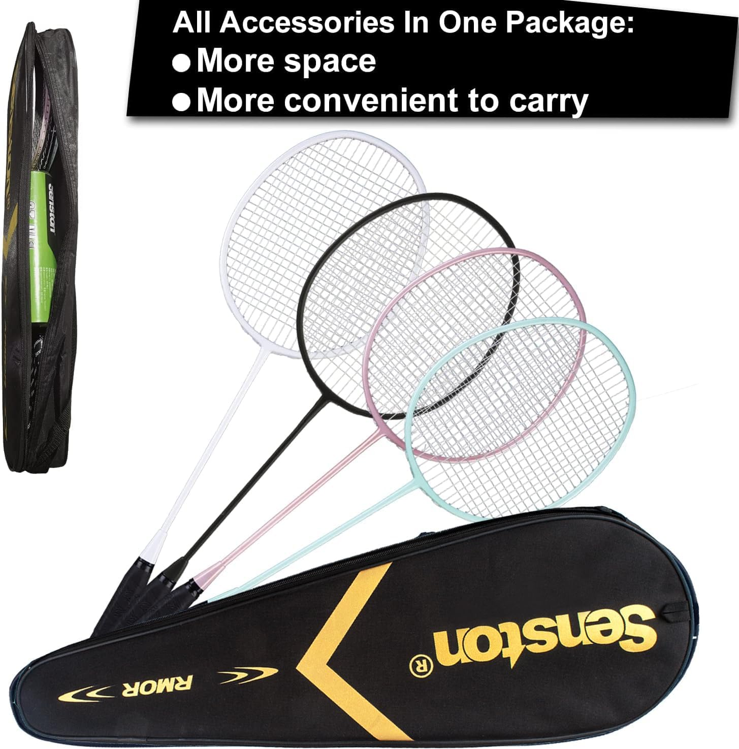 Senston Badminton Racket, Lightweight Badminton Rackets Set with 6 Nylon Shuttlecocks for Outdoor, Backyards, Gym, Pack of 4
