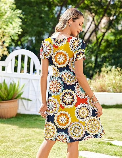 Zeagoo Womens Summer Dress Mini Petal Short Sleeve Dresses Pleated Button Down V Neck Floral Beach Swing Vacation Dress 2025