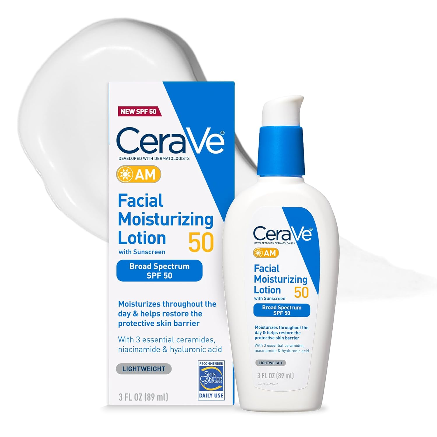 Sữa dưỡng ẩm CeraVe AM Facial Moisturizing Lotion SPF 50, Kem dưỡng ẩm cho mặt có SPF, Hyaluronic Acid, Niacinamide & Ceramides, Không nhờn, Hòa quyện hoàn hảo, Không để lại vệt trắng, Kem chống nắng 