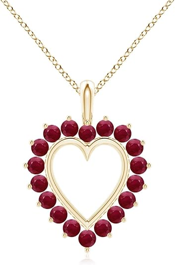 Mặt dây chuyền Angara Natural Ruby Open Heart V-Bale bằng vàng nguyên khối 14K/Bạch kim | Đá quý tháng 7, Quà tặng trang sức sinh nhật, đính hôn, kỷ niệm, cưới cho phụ nữ