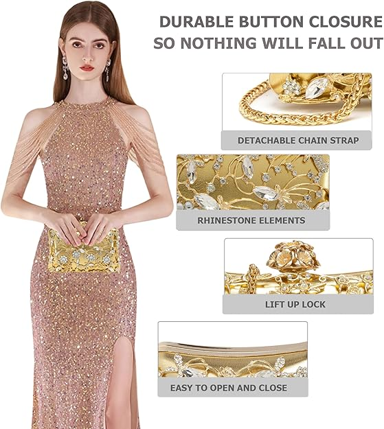 Túi buổi tối Clutch Ví cầm tay cho phụ nữ Ví đính đá lấp lánh Túi xách đeo vai dự tiệc Túi cưới có dây xích