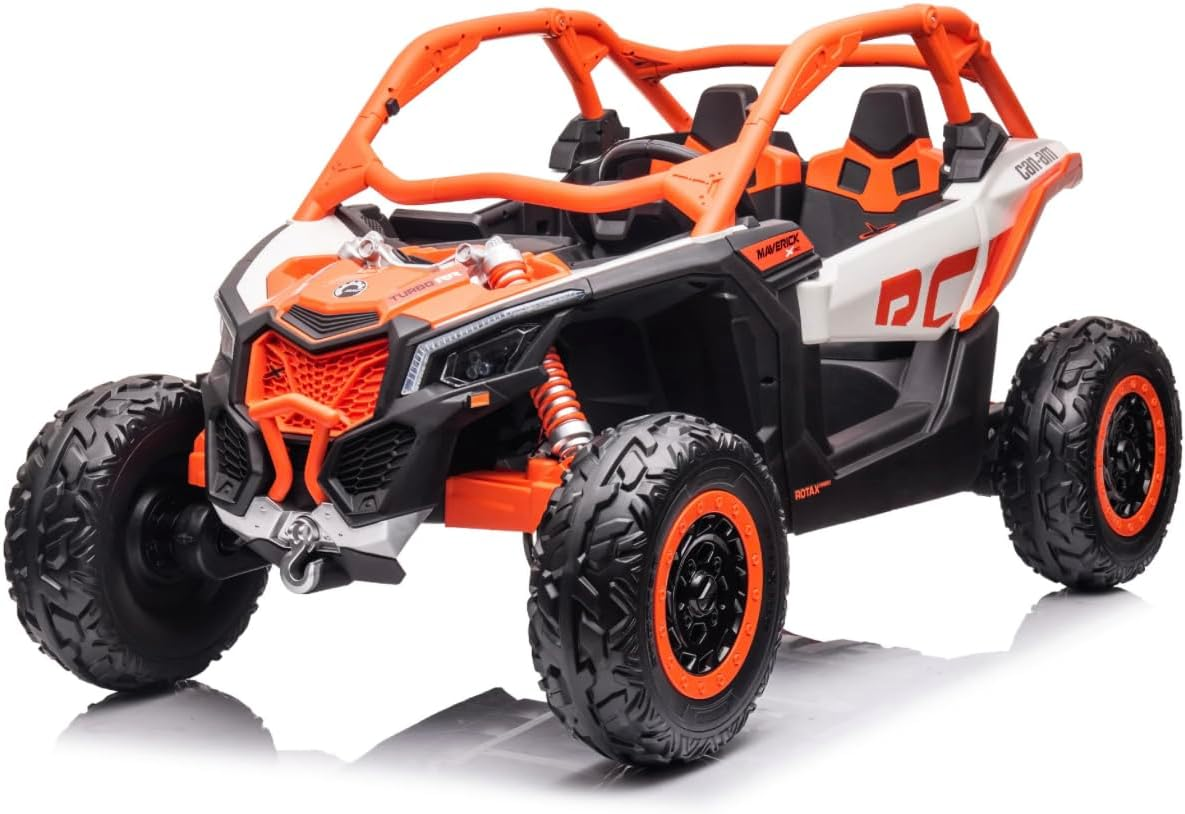 Xe địa hình 2 chỗ 2WD 24V được cấp phép CAN-AM Maverick, xe đồ chơi điều khiển từ xa SXS UTV dành cho trẻ em, lốp EVA, bánh xe, phát nhạc, màu cam