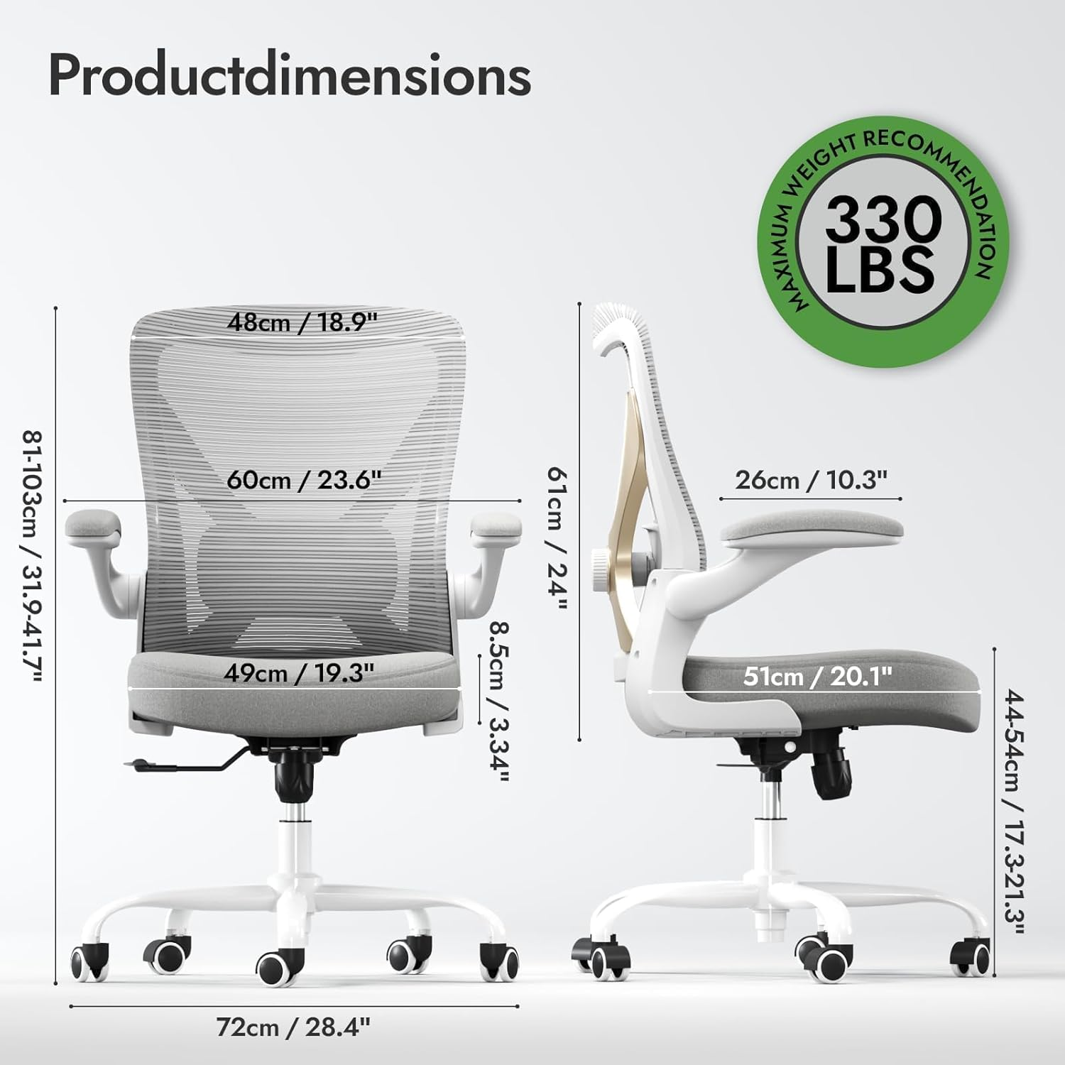 Ghế văn phòng công thái học có hỗ trợ thắt lưng - Ghế bàn máy tính có thể điều chỉnh cho văn phòng tại nhà, chơi game và làm việc - Ghế bàn thoải mái và hỗ trợ cho người lớn (Xám vàng)