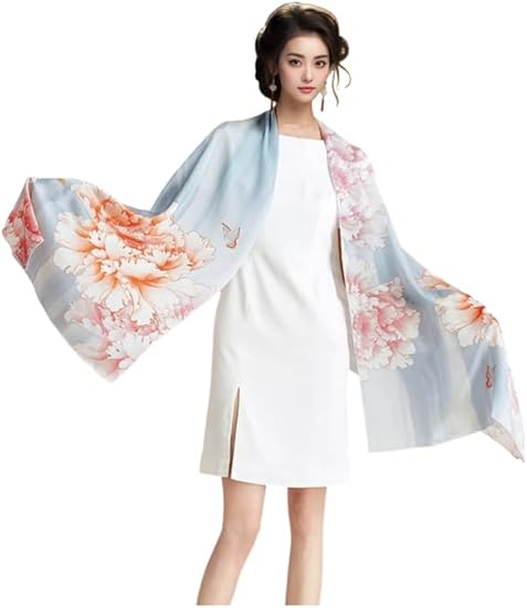 HangErFeng Fashion Women's Silk Scarf Print Shawl Peony Flower 803