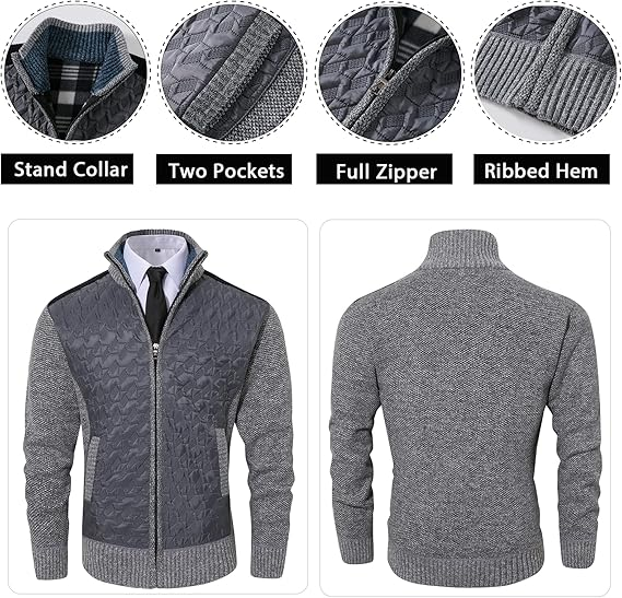Msmsse Men's Knitted Cardigan Sweater Causal Thick Full Zip Sweaters for Men Coat