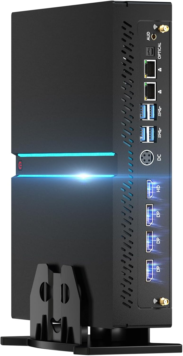 Máy tính chơi game mini, Máy tính để bàn i9-14900F 24 lõi lên đến 5,8 GHz, RAM DDR5 64G, SSD M.2 PCIE4.0 2T, Windows 11 Pro, GeForce RTX4070 12G, Bốn màn hình, Đầu ra 8K@60Hz, LAN kép, WiFi6E/BT5.3