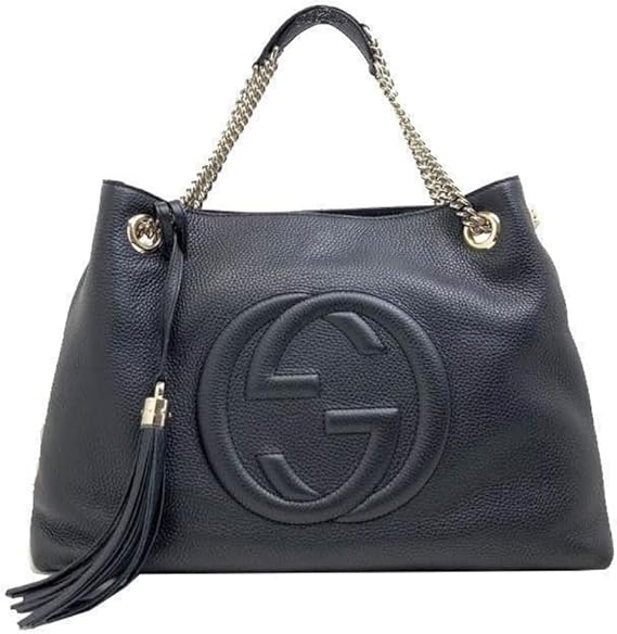 Gucci SOHO Black GG Logo Leather Chain Tote Bag Style