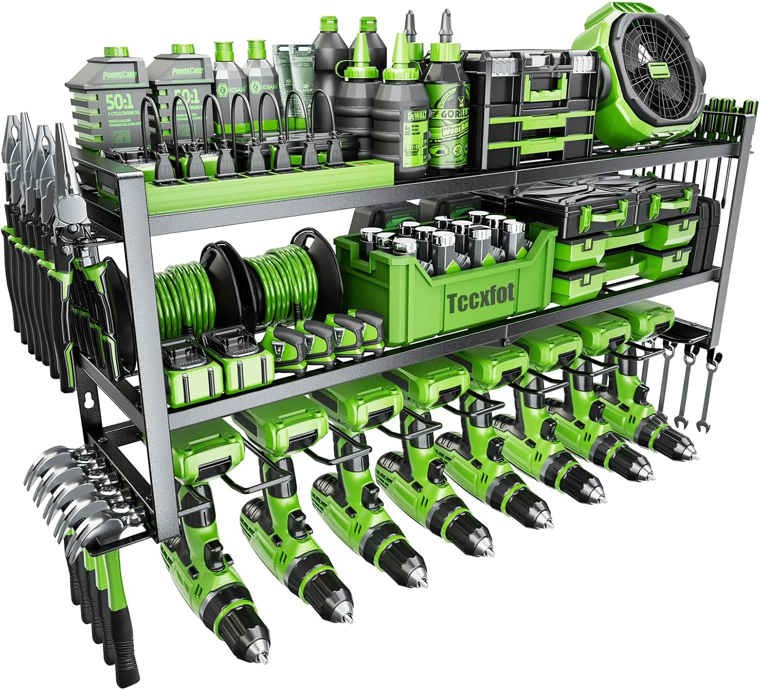 Bộ sắp xếp dụng cụ điện để lưu trữ dụng cụ, Giá đỡ máy khoan 3 lớp 8 gắn tường, Giá đỡ dụng cụ và giá lưu trữ để sắp xếp trong gara, Kệ đựng dụng cụ bằng kim loại chịu lực lớn, Giá lưu trữ tiện ích dễ