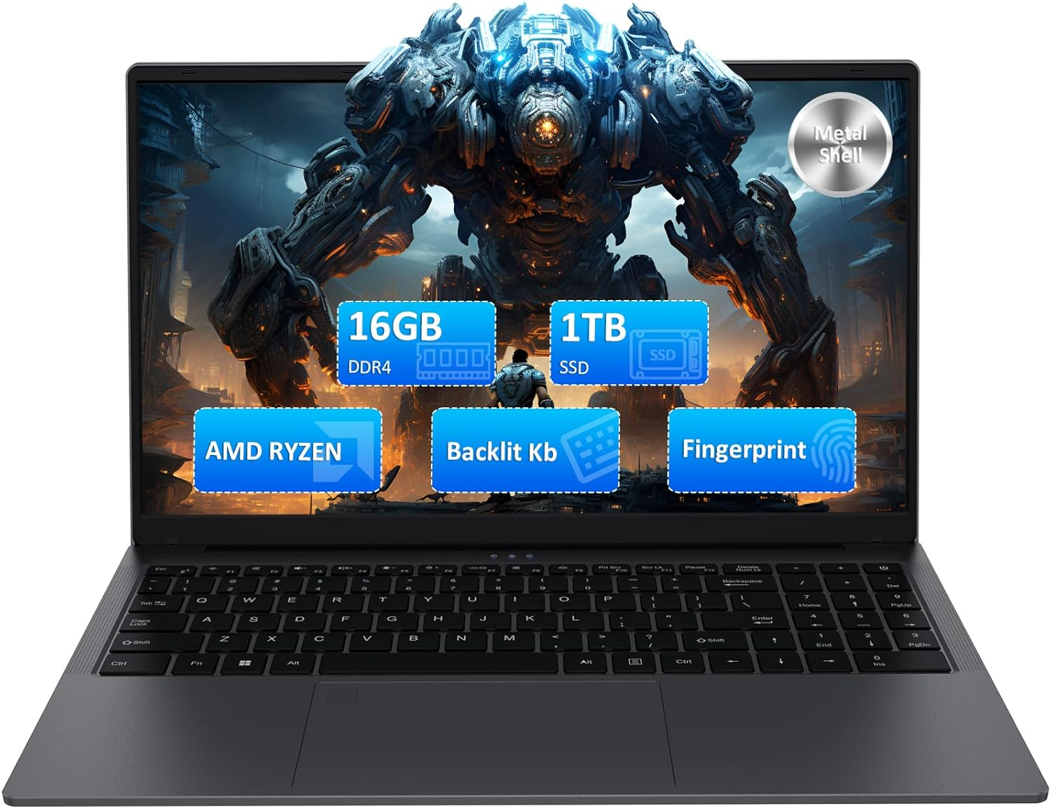 15.6 Inch Gaming Laptop with Backlit Keyboard,Metal Shell,Laptop Computer FHD IPS Display,AMD Ryzen7 5825U Octa-Core Processor,16GB DDR4 1TB SSD,Fingerprint Reader,HD Webcam,WiFi 5,BT 4.2,Mini HDMI