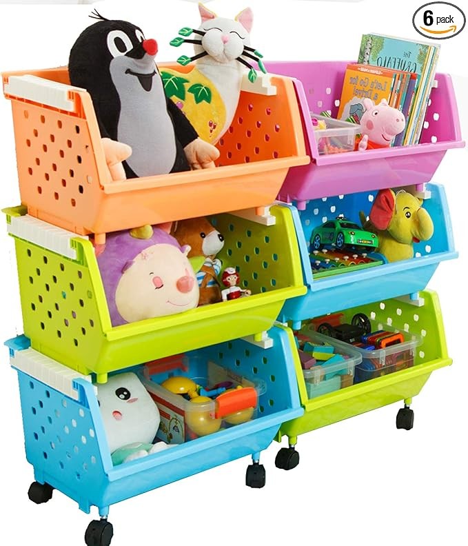 Rương đồ chơi trẻ em Giỏ lớn Giỏ đựng đồ Sắp xếp có bánh xe Có thể di chuyển mọi nơi Tự nhiên/Tiểu học (Bộ sưu tập chính) (Chọn 6 giỏ)