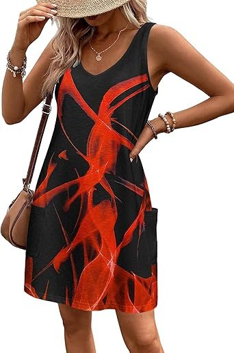 Zeagoo Womens Summer Dress 2025 Loose V Neck Sleeveless Sundresses Swimsuit Coverup with Pockets Floral Tank Dresses