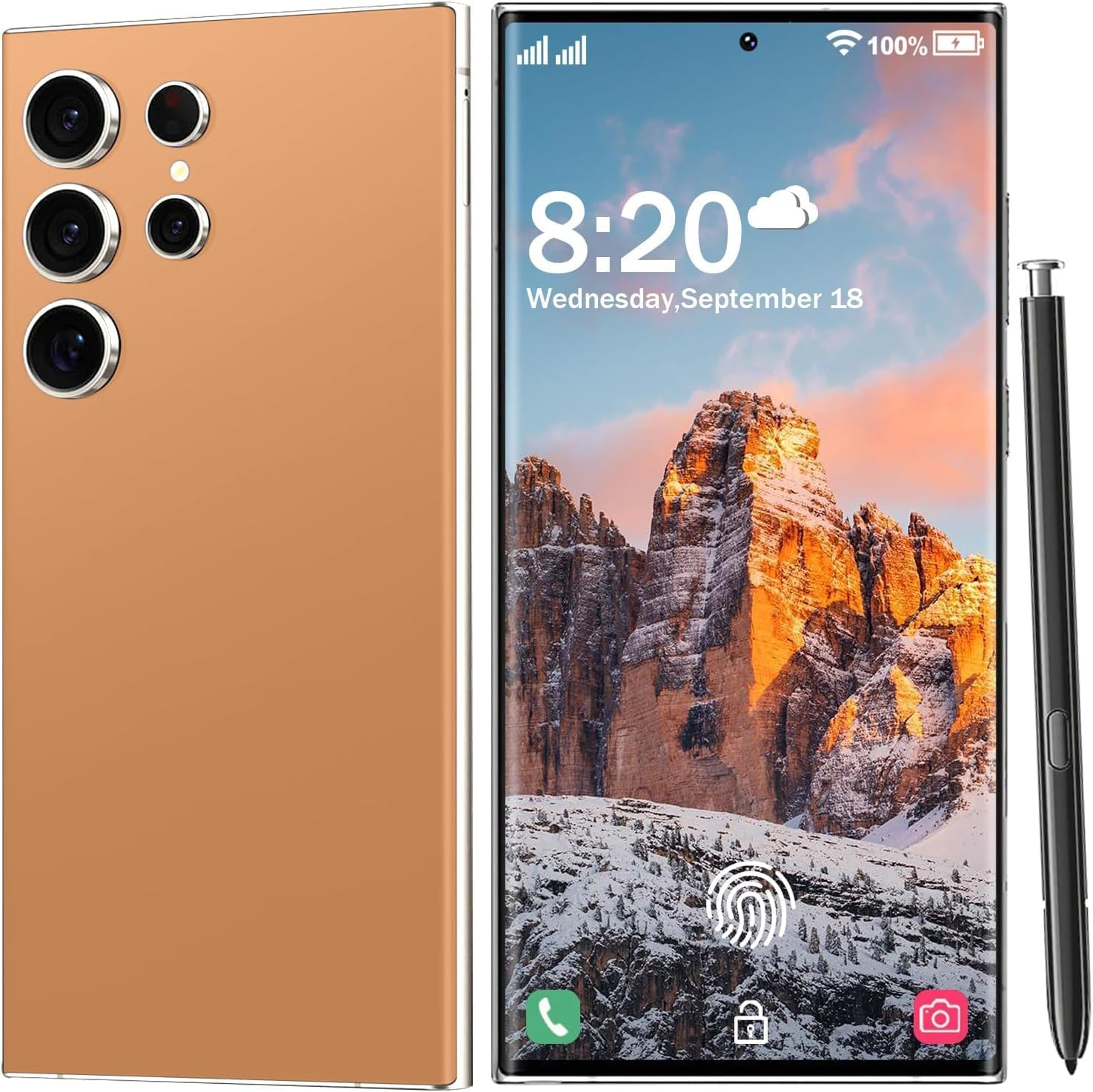 I24 Ultra 5G Unlocked Phones,6+256GB Android13 Smartphone Battery 6800mAh 6.8" HD Screen Unlocked Cell Phone,48MP+108MP Camera/Built in Pen/Dual SIM/Fingerprint Lock/Face (Orange)