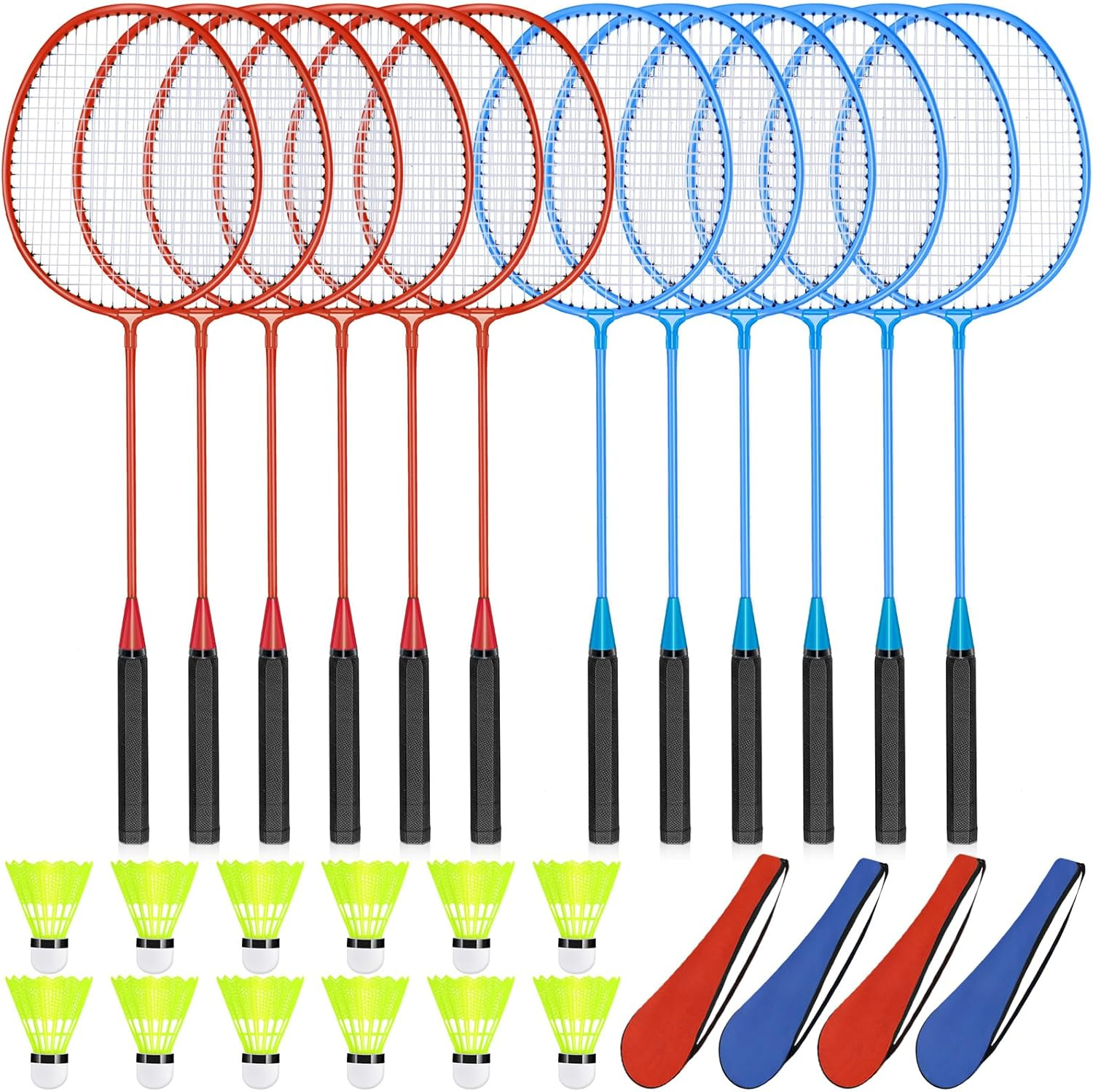 12 Pack Badminton Rackets Set Including Rackets, Nylon Shuttlecocks and Carry Bag for Outdoor Backyard Games Beginners