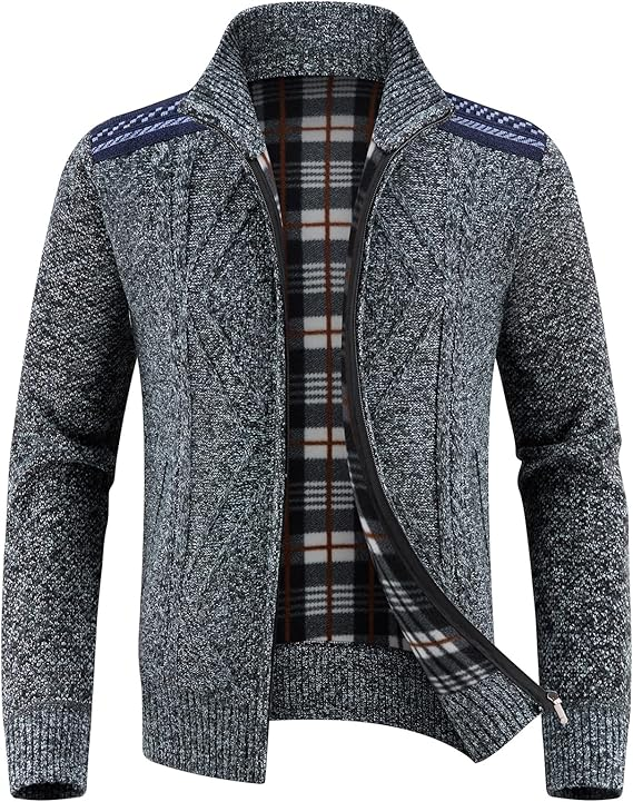 Lamgool Men's Full Zip Sweater Knit Long Sleeve Stand Collar Cardigan Sweaters