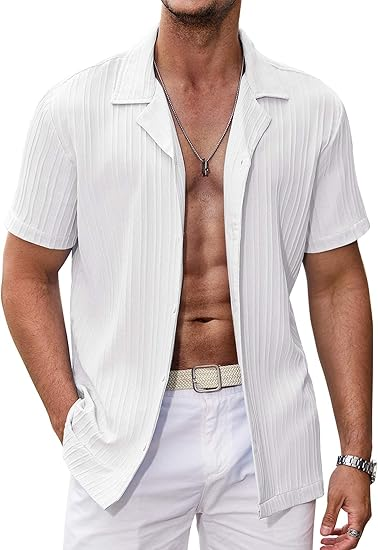 Áo sơ mi nam thường ngày COOFANDY Áo sơ mi cài nút tay ngắn Áo sơ mi họa tiết thời trang mùa hè đi biển