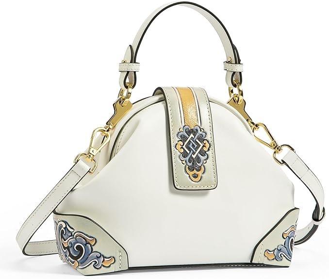 Genuine Leather Shoulder Bag for Women Hand Carved Painted Leather Clutch Saddle Bag Handbag Under the Arm Purses