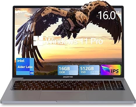 Laptop,Gaming Laptop,Windows 11 Pro,16GB RAM 512GB SSD,N100 CPU(Up to 3.4GHz,12th Gen),16"FHD Display,Aluminum Body,With WiFi/BT,Backlit Keyboard,Support Type C Charging,For Gaming,Business,SpaceGray