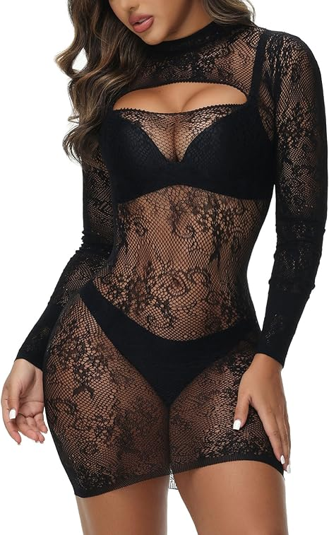 Hilergy Sexy Lingerie Dress for Women Fishnet Hollow Out Bodycon Stretchy Nightwear Exotic Beach Cover Up Outfit