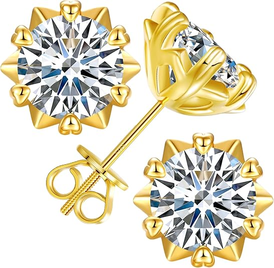 Hoa tai đính đá Moissanite hình bông tuyết vặn vít cho nữ 0,6-2,0ct 4-8mm Bạc Sterling 925 mạ vàng/trắng 18K, màu D, độ trong VVS1, hoa tai kim cương hình trái tim Moissanite