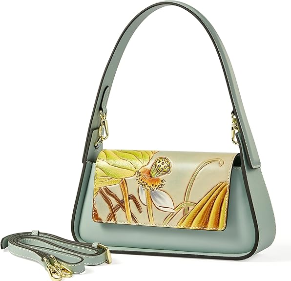 Túi đeo vai bằng da thật dành cho nữ Túi cầm tay bằng da chạm khắc thủ công Túi đeo vai dễ thương Hob