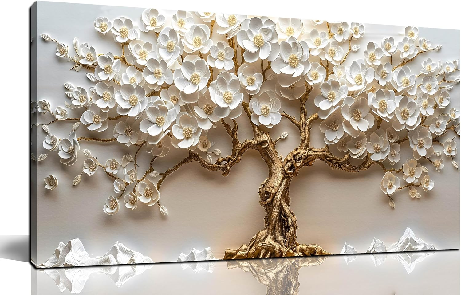 Tranh vải canvas cây treo tường phòng khách - Tranh trang trí tường hoa trắng cho văn phòng - Tranh trang trí tường phòng ngủ cho bé gái kích thước 20" x 40"