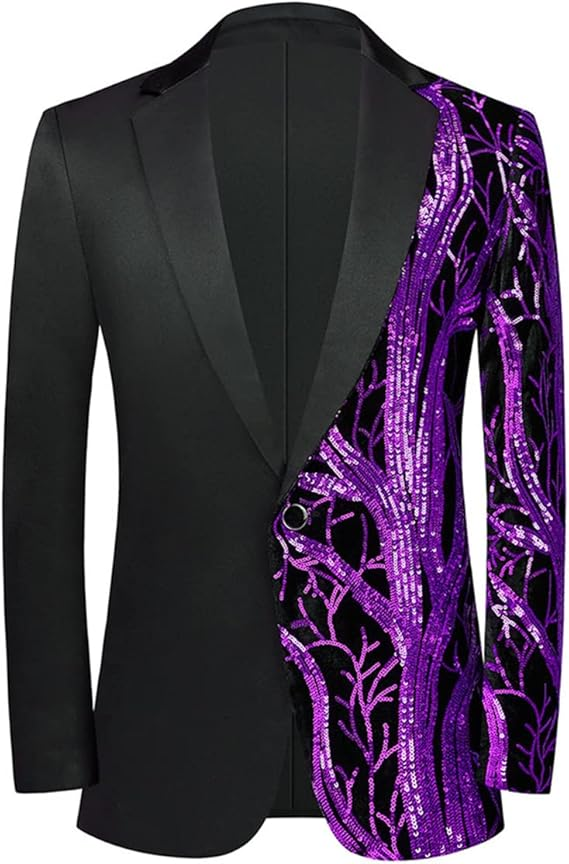 Áo khoác vest dạ hội bóng sequin đen cho nam, áo khoác thể thao ôm vừa vặn, một nút và áo khoác vest tuxedo cho tiệc cưới